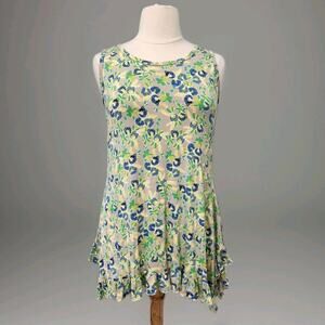 LOGO By Lori Goldstein ruffle hem Sleeveless Knit Floral Tunic Top/ Dress 1X